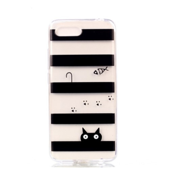 Θήκη Σιλικόνης TPU για Huawei Honor 10 - Ρίγες και Γατούλα Huawei Θήκες Κινητών