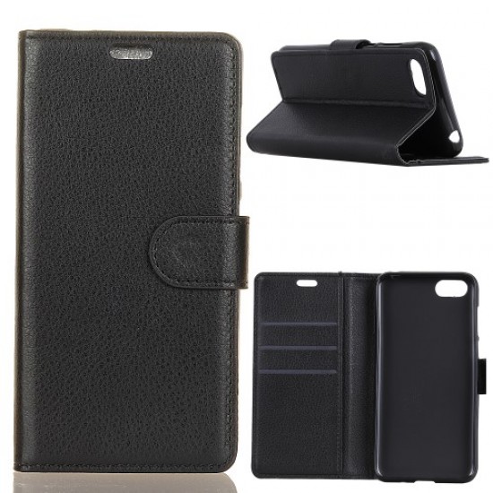Litchi Texture Wallet Stand Leather Phone Case for Huawei Y6 (2018)/Honor 7A (without Fingerprint Sensor) - Black Huawei Cases Mobile