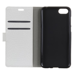 Litchi Texture Wallet Stand Leather Phone Cover for Huawei Y6 (2018)/Honor 7A (without Fingerprint Sensor) - White
