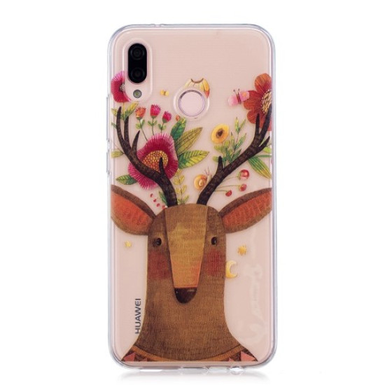Pattern Printing TPU Shell Cover Case for Huawei P20 Lite / Nova 3e - Deer with Flowers Huawei Cases Mobile