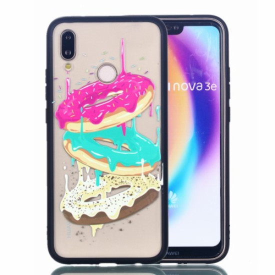 Rubberized Embossed PC + TPU Phone Casing for Huawei P20 Lite/Nova 3e - Donuts 