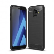 Carbon Fiber Texture Brushed TPU Mobile Phone Casing for Samsung Galaxy A6 (2018) - Black