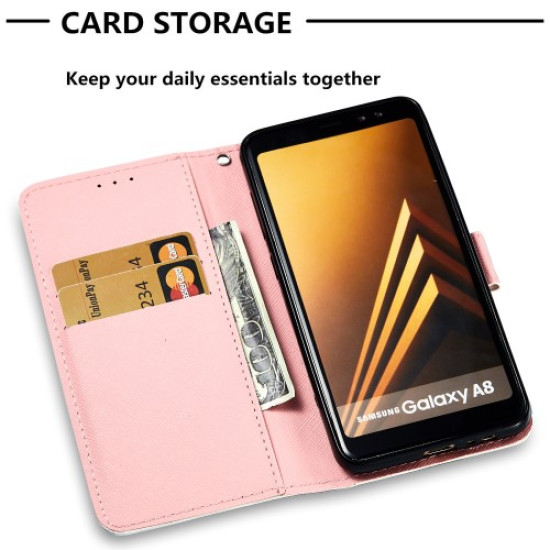 Pattern Printing Light Spot Decor Leather Stand Protective Shell for Samsung Galaxy A8 (2018) - Bear Samsung Cases Mobile