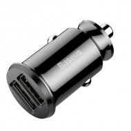 BASEUS CE/FCC/ROHS Grain Mini Dual USB Smart Car Charger 3.1A for iPhone iPad Samsung etc. - Black