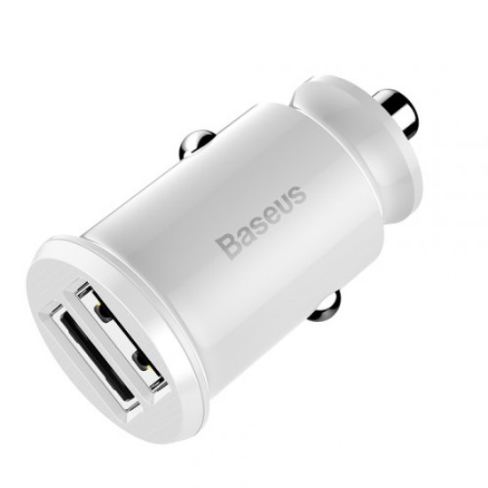 BASEUS CE/FCC/ROHS Grain Mini Portable 3.1A Dual USB Smart Car Charger for iPhone iPad Samsung etc. - White Sony Cables Adapters & Chargers