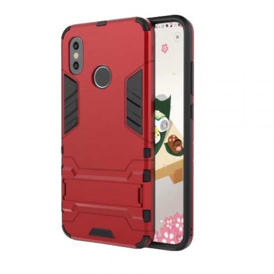 Cool Guard Plastic TPU Combo Phone Case with Kickstand for Xiaomi Mi 8 (6.21-inch) - Red XIAOMI Cases Mobile