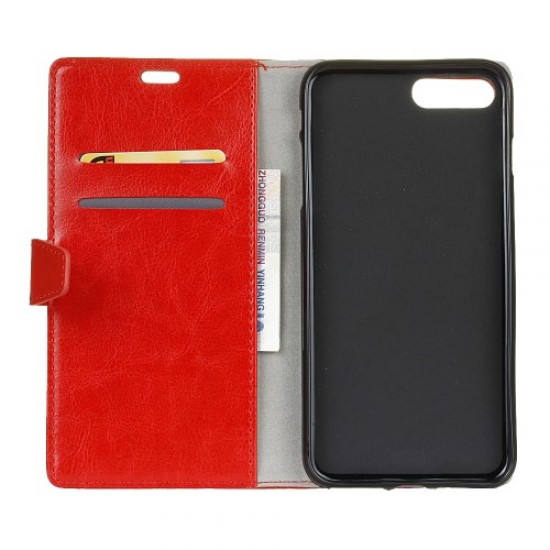 Crazy Horse Texture Wallet Stand Leather Cell Phone Shell for Huawei Honor 10 - Red Huawei Cases Mobile