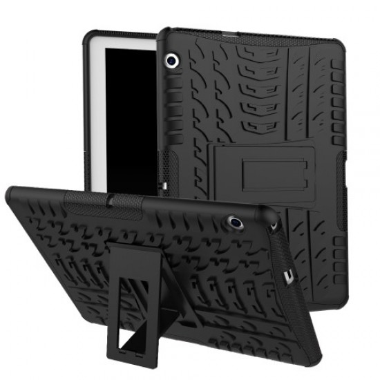 Tyre Pattern Kickstand PC + TPU Hybrid Cover for Huawei MediaPad T3 10 (9.6inch) - Black Huawei Cases Mobile