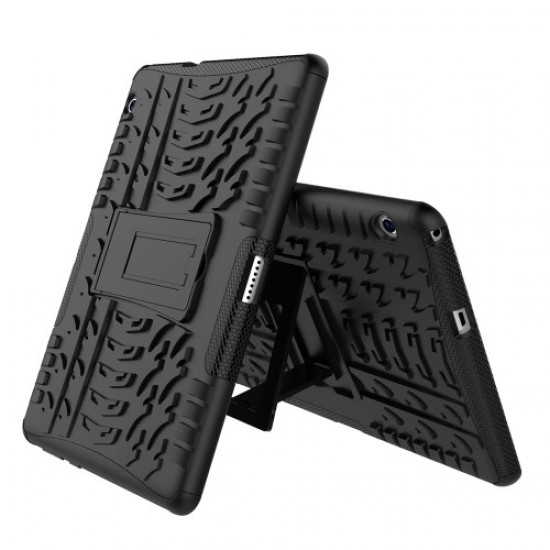 Tyre Pattern Kickstand PC + TPU Hybrid Cover for Huawei MediaPad T3 10 (9.6inch) - Black Huawei Cases Mobile