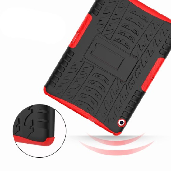 Tyre Pattern Kickstand PC + TPU Hybrid Phone Casing for Huawei MediaPad T3 10 (9.6inch) - Red Huawei Cases Mobile