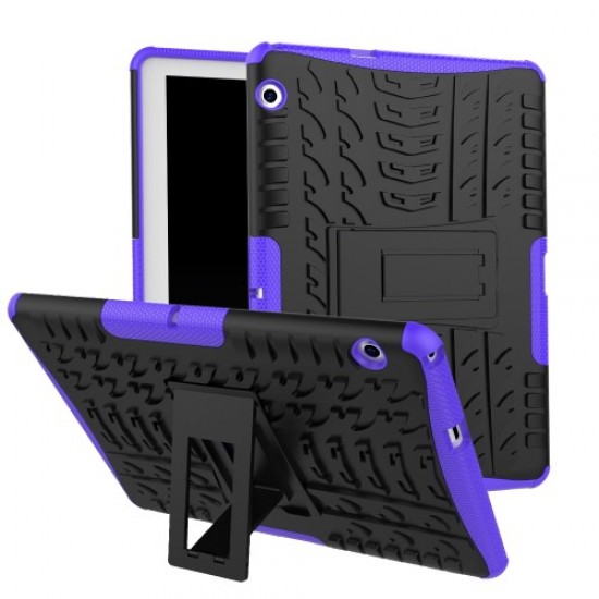 Tyre Pattern Kickstand PC + TPU Phone Accessory Case for Huawei MediaPad T3 10 (9.6inch) - Purple Huawei Cases Mobile
