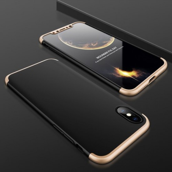 GKK Detachable All-wrapped Matte PC Casing + Tempered Glass Protector Film for iPhone X - Black / Gold Apple Cases Mobile