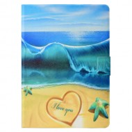 Pattern Printing Leather Card Holder Stand Tablet Casing for iPad 9.7-inch (2018) - Blue Sea and Beach