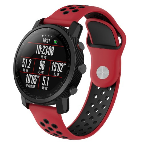 Two-tone Silicone Hollow Watch Bracelet for Fossil Q MARSHAL Gen2 / Huami Amazfit Watch 2/1 - Red / Black Gadgets - Toys - Hobby