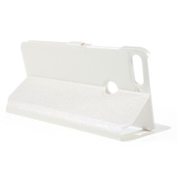 Δερμάτινη Θήκη Πορτοφόλι Smart Cover με Βάση Στήριξης (Όψη Μεταξιού) για Huawei Y7 Prime (2018) / Honor 7C / Enjoy 8 - Λευκό