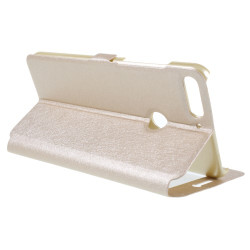 Δερμάτινη Θήκη Πορτοφόλι Smart Cover με Βάση Στήριξης (Όψη Μεταξιού) για Huawei Y7 Prime (2018) / Honor 7C / Enjoy 8 - Χρυσαφί