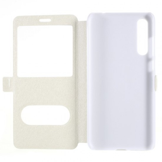Δερμάτινη Θήκη Πορτοφόλι Smart Cover με Βάση Στήριξης (Όψη Μεταξιού) για Huawei P20 Pro - Λευκό Huawei Θήκες Κινητών