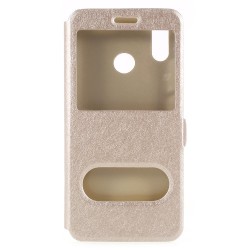 Δερμάτινη Θήκη Πορτοφόλι Smart Cover με Βάση Στήριξης (Όψη Μεταξιού) για Huawei P20 Lite / Nova 3e - Χρυσαφί