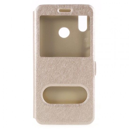 Δερμάτινη Θήκη Πορτοφόλι Smart Cover με Βάση Στήριξης (Όψη Μεταξιού) για Huawei P20 Lite / Nova 3e - Χρυσαφί Huawei Θήκες Κινητών