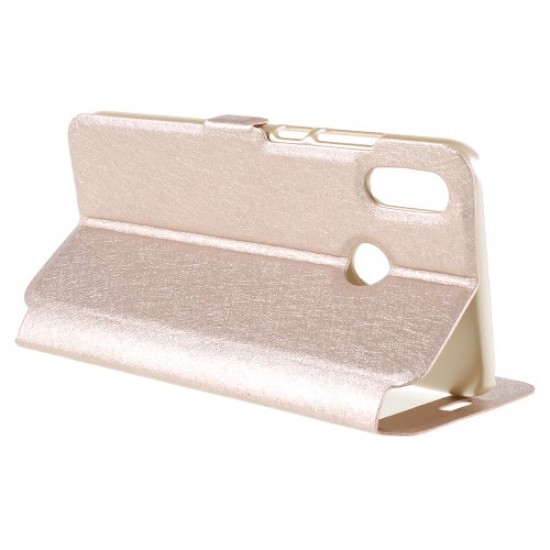 Δερμάτινη Θήκη Πορτοφόλι Smart Cover με Βάση Στήριξης (Όψη Μεταξιού) για Huawei P20 Lite / Nova 3e - Χρυσαφί Huawei Θήκες Κινητών