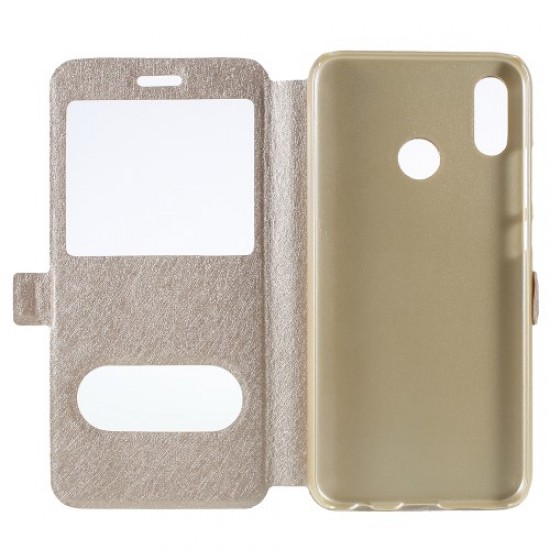 Δερμάτινη Θήκη Πορτοφόλι Smart Cover με Βάση Στήριξης (Όψη Μεταξιού) για Huawei P20 Lite / Nova 3e - Χρυσαφί Huawei Θήκες Κινητών