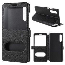 Δερμάτινη Θήκη Πορτοφόλι Smart Cover με Βάση Στήριξης (Όψη Μεταξιού) για Huawei P20 - Μαύρο