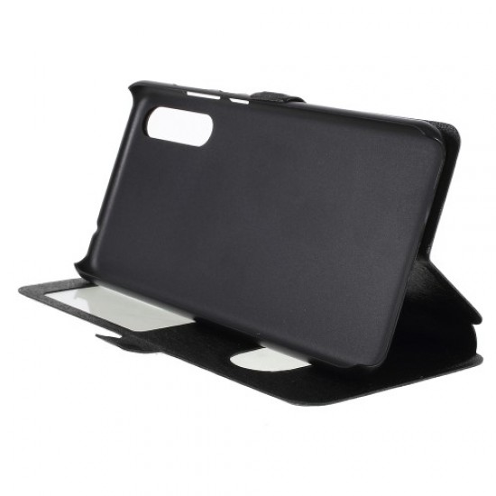 Δερμάτινη Θήκη Πορτοφόλι Smart Cover με Βάση Στήριξης (Όψη Μεταξιού) για Huawei P20 - Μαύρο Huawei Θήκες Κινητών