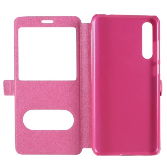 Silk Texture Dual View Window Leather Folio Phone Cover for Huawei P20 - Rose Huawei Cases Mobile