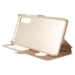 Δερμάτινη Θήκη Πορτοφόλι Smart Cover με Βάση Στήριξης (Όψη Μεταξιού) για Huawei P20 - Χρυσαφί