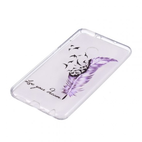 Θήκη Σιλικόνης TPU για Huawei P Smart / Enjoy 7S - Μωβ Φτερό με Πουλάκια Huawei Θήκες Κινητών