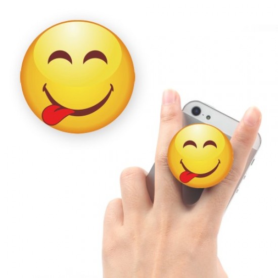 Emoji Pattern Stretchable Mount Stand Finger Grip for iPhone Samsung Sony Etc - Face Savouring Delicious Food / Left Tongue Holders & Docks