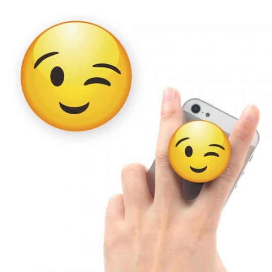 Emoji Pattern Stretchable Phone Finger Grip Desktop Mount for iPhone Samsung Sony Etc - Winking Face Holders & Docks
