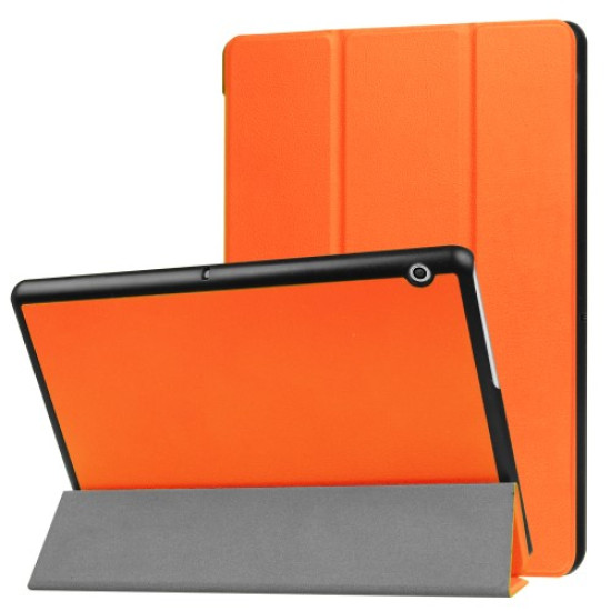 Tri-fold Stand PU Leather Flip Tablet Cover for Huawei MediaPad T3 10 - Orange Huawei Cases Mobile