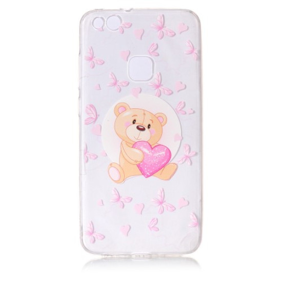 For Huawei P10 Lite Embossing Pattern Clear Soft TPU Phone Cover - Bear and Heart Huawei Cases Mobile