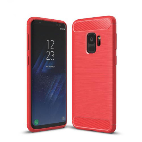 Carbon Fibre Brushed TPU Phone Casing for Samsung Galaxy S9 - Red Samsung Cases Mobile