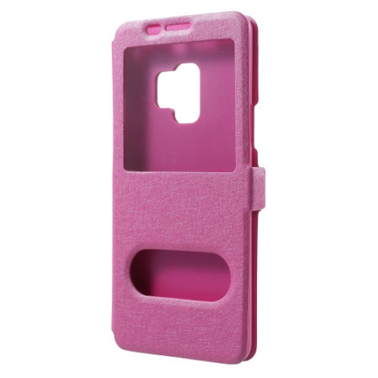 Silk Texture Dual Window Leather Phone Case for Samsung Galaxy S9 G960 - Rose Samsung Cases Mobile