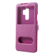 Silk Texture Dual Window Leather Cell Phone Cover for Samsung Galaxy S9 Plus G965 - Rose