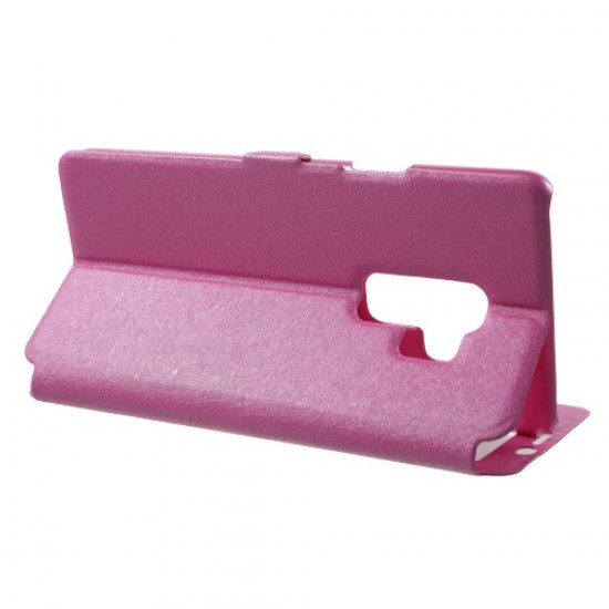 Silk Texture Dual Window Leather Cell Phone Cover for Samsung Galaxy S9 Plus G965 - Rose Samsung Cases Mobile