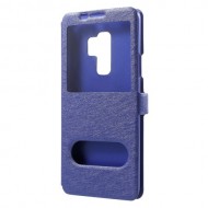 Silk Texture Dual Window Leather Cell Phone Casing Shell for Samsung Galaxy S9 Plus - Blue