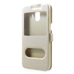 Silk Texture Dual Window PU Leather Stand Cell Phone Cover for Samsung Galaxy J2 Pro 2018 - Gold Silk Texture Dual Window PU Leather Stand Cell Phone Cover for Samsung Galaxy J2 Pro 2018 - Gold