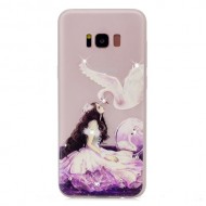 Luminous Rhinestone Embossment Soft TPU Case Shell for Samsung Galaxy S8 G950 - Pretty Girl and White Swan