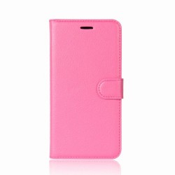 Litchi Skin PU Leather Wallet Stand Mobile Phone Shell for Samsung Galaxy A8+ (2018) - Rose Litchi Skin PU Leather Wallet Stand Mobile Phone Shell for Samsung Galaxy A8+ (2018) - Rose