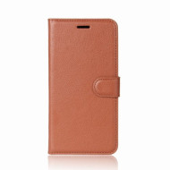 Litchi Skin PU Leather Wallet Stand Phone Shell with Magnet for Samsung Galaxy A8+ (2018) - Brown
