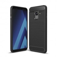 Carbon Fiber Texture Brushed TPU Cell Phone Case for Samsung Galaxy A8 Plus (2018) - Black