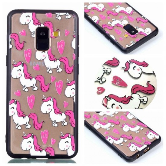 Θήκη Σιλικόνης TPU με Σκληρή Πλάτη για για Samsung Galaxy A8 Plus (2018) - Ροζ Μονοκεράκια Samsung Θήκες Κινητών