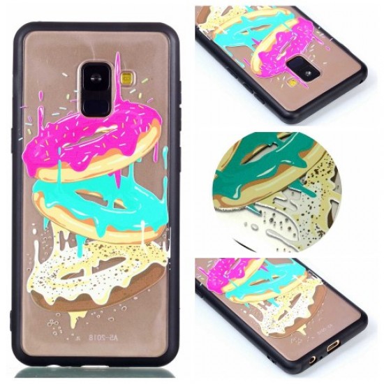 For Samsung Galaxy A8+ (2018) Embossment Pattern Rubberized TPU Mobile Case - Donuts Samsung Cases Mobile