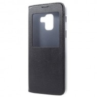 View Window Leather Mobile Phone Case Accessory for Samsung Galaxy A8 (2018) - Black