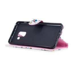 Patterned Leather Wallet Protective Mobile Cover for Samsung Galaxy A8 (2018) - Unicorn and Donut Patterned Leather Wallet Protective Mobile Cover for Samsung Galaxy A8 (2018) - Unicorn and Donut