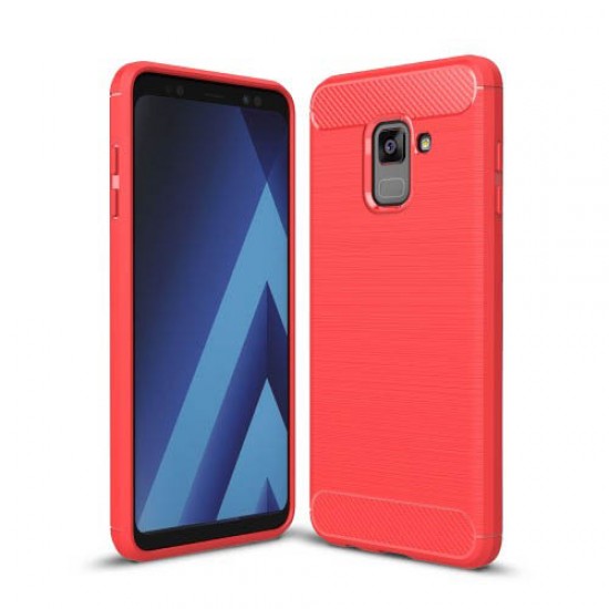 Carbon Fiber Texture Brushed TPU Mobile Shell for Samsung Galaxy A8 (2018) - Red Samsung Cases Mobile
