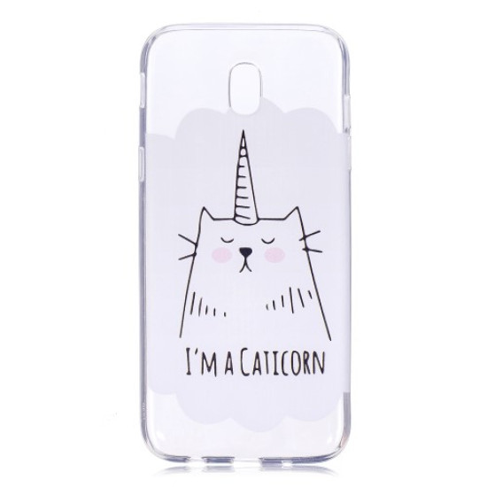 Θήκη Σιλικόνης TPU για Samsung Galaxy J7 (2017) Ευρωπαϊκή Έκδοση - Γατούλα που Ονειρεύεται ότι Είναι Μόνοκερος Samsung Θήκες Κινητών